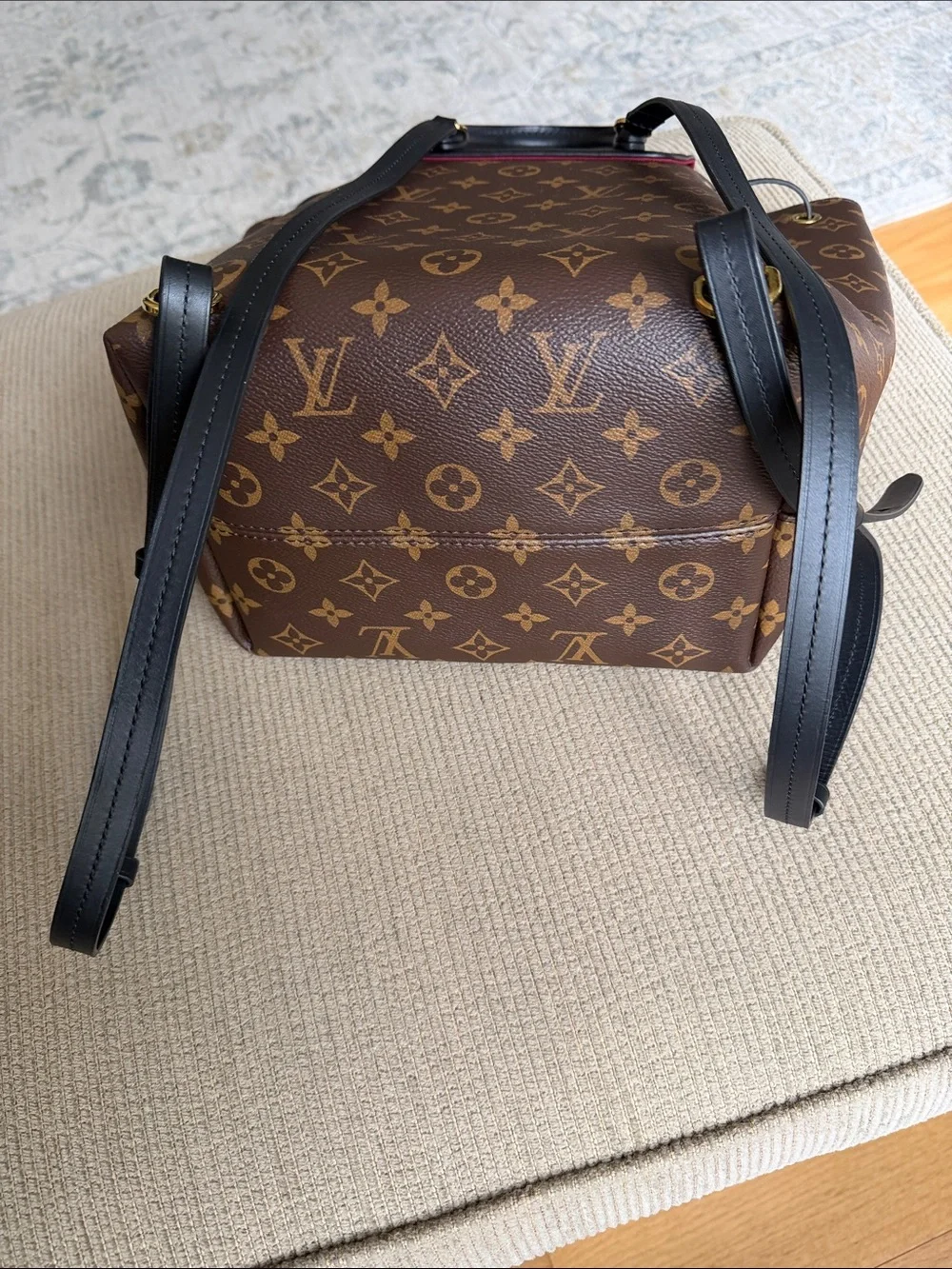 Louis Vuitton Brown Monogram Canvas Backpack with Black Flap and Red Interior